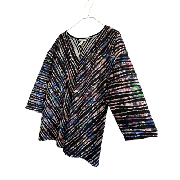 Dana Buchman Multicolor Snakeskin Print Tunic Blouse Black Womens XL 3/4 Sleeves - Picture 3 of 14